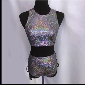 2 piece lace up rave set